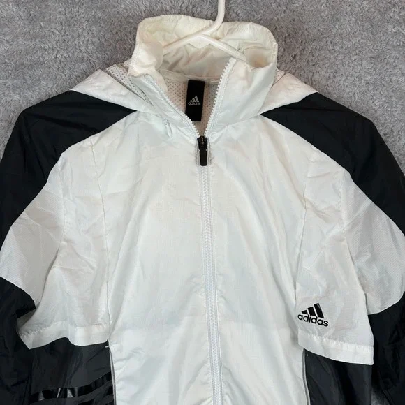 Adidas Womens Colorblock Hooded Windbreaker Jacket White Black CY7320 Sm. *READ* - Picture 2 of 8